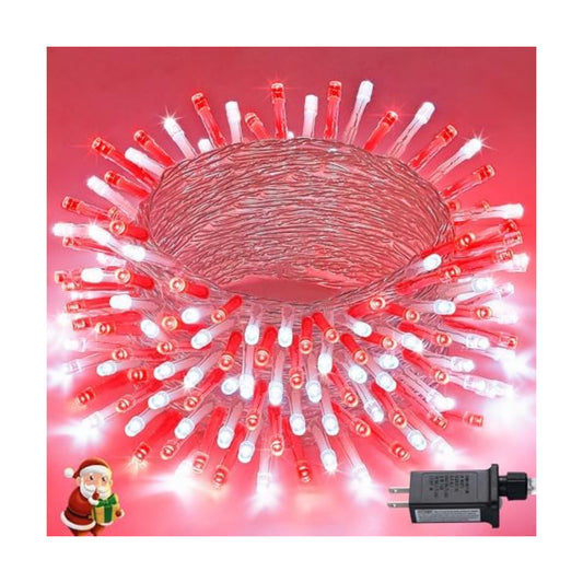JMEXSUSS Connectable 100 LED Red and White Christmas Lights with 8 Modes
