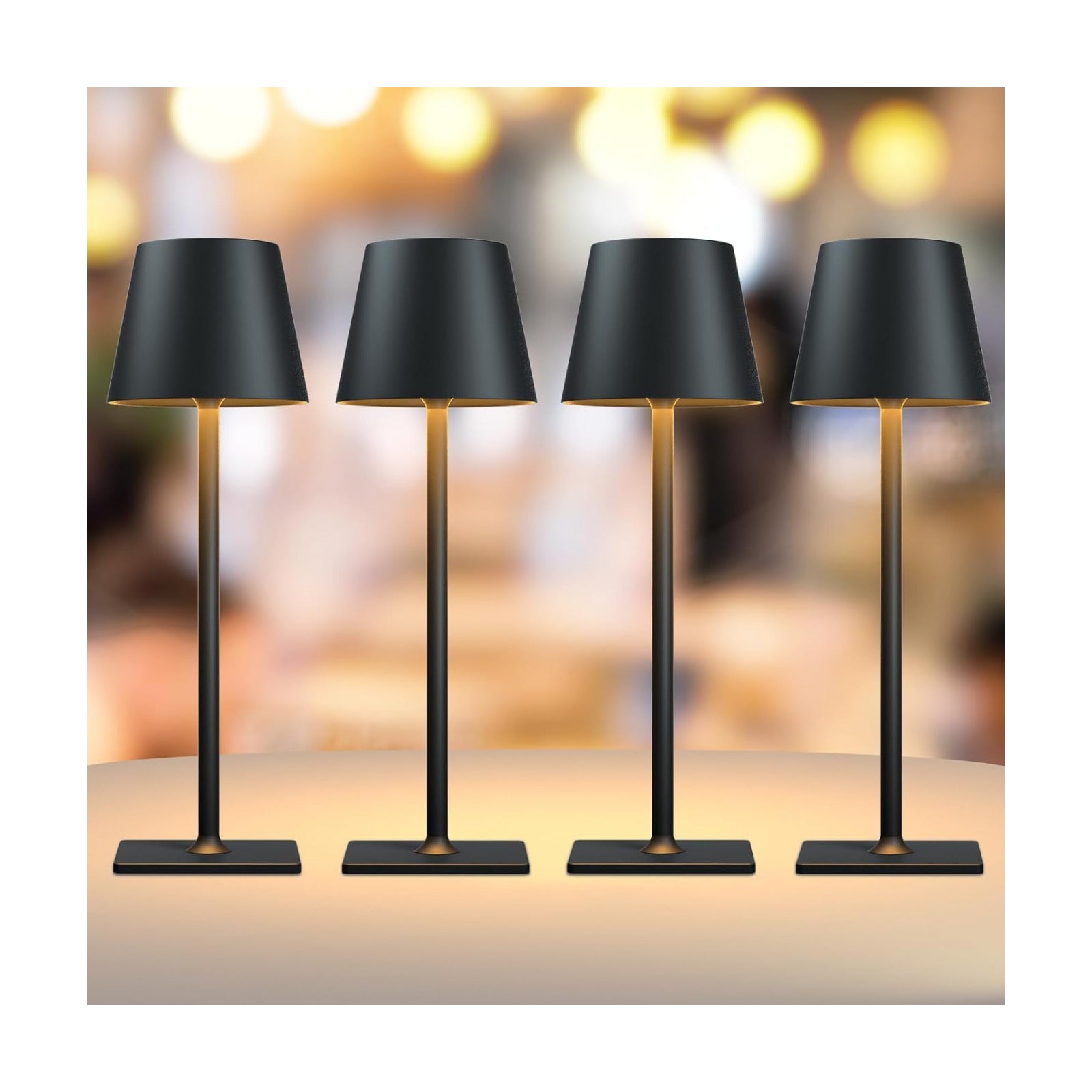Yogaret Black Cordless Table Lamps, 6000mAh Rechargeable Battery LED Lights | Set of 4 battery operated lamps wireless