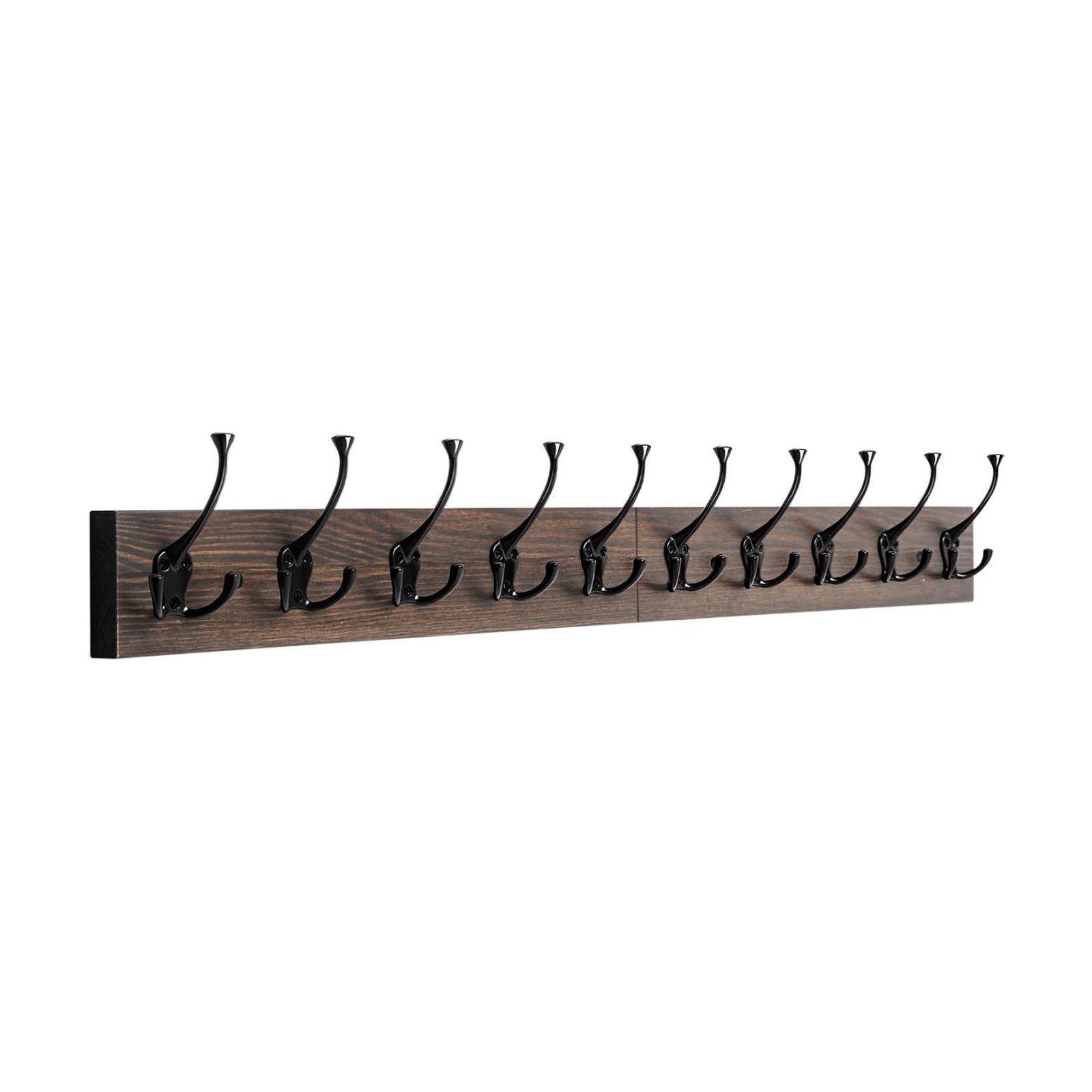 Rustic Coat Hooks Rail / Old Wood Plate & Black Tri-hook / 1 Item-10 Hooks