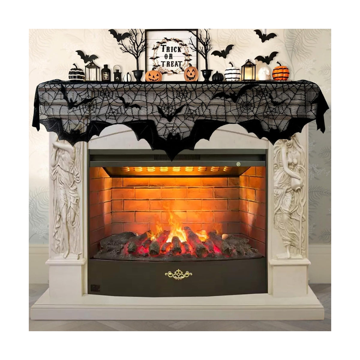 OurWarm Halloween Decor Indoor Fireplace Mantel Scarf Cover, 78 x 20 Inch