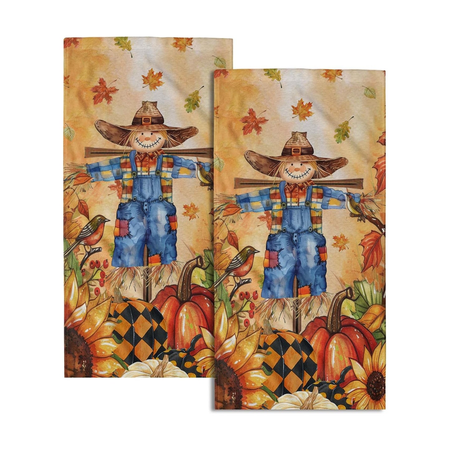 Giwawa Fall Scarecrow Hand Towels Set of 2 Autumn Pumpkin Bathroom Towel Seasonal Holiday Decorative Fingertip Towel