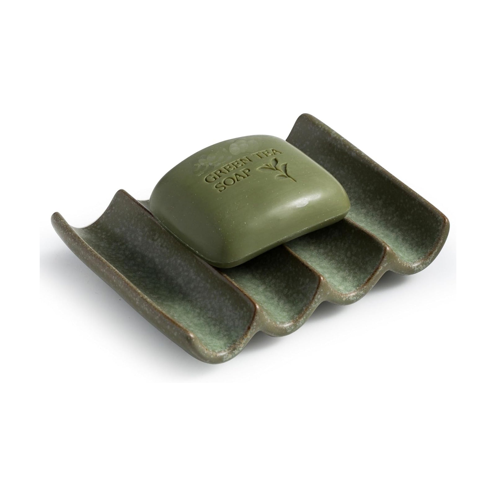 Bar Soap Holder for Shower & Bathroom / Green / Fluted