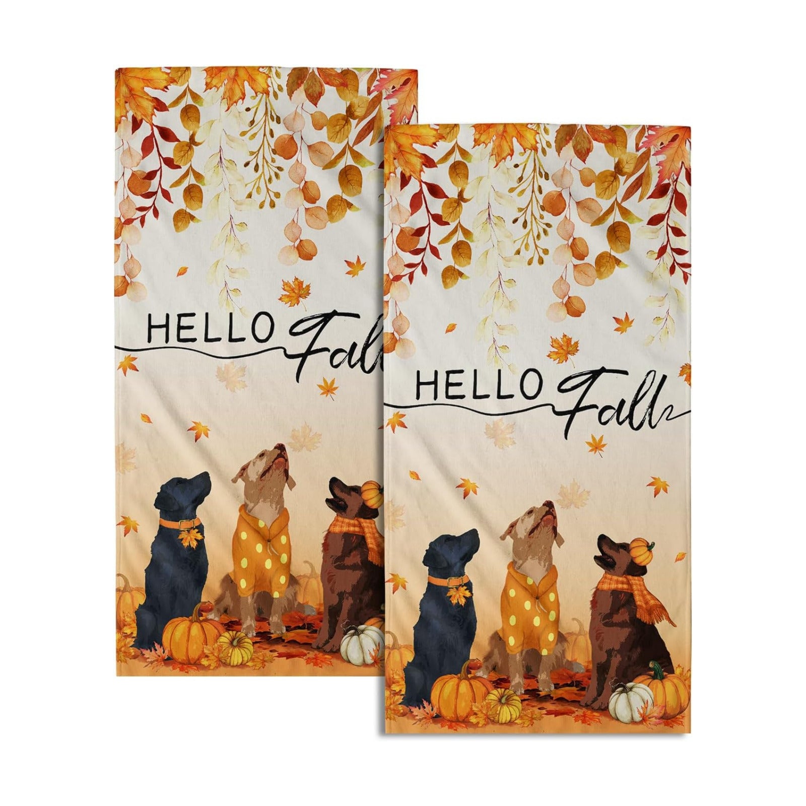 Giwawa Fall Dogs Hand Towels for Bathroom Set of 2 Autumn Leaves Soft Absorbent Small Bath Towels Holiday Decorative