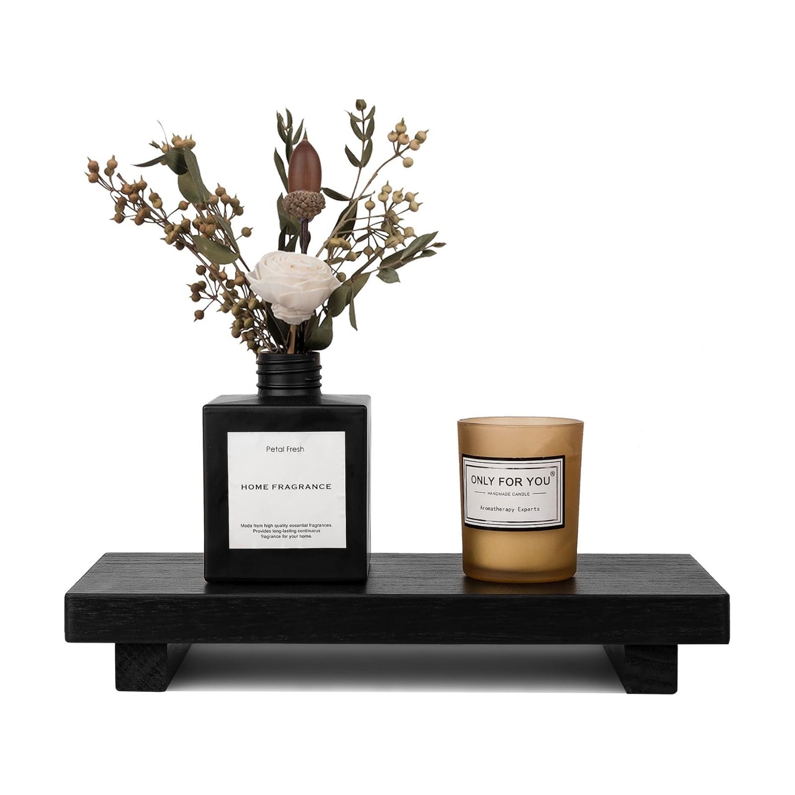 Small Wood Tray Pedestal Stand Farmhouse Bathroom Decor Decorative Wooden / Black / 10 x 4.5 x 1.6