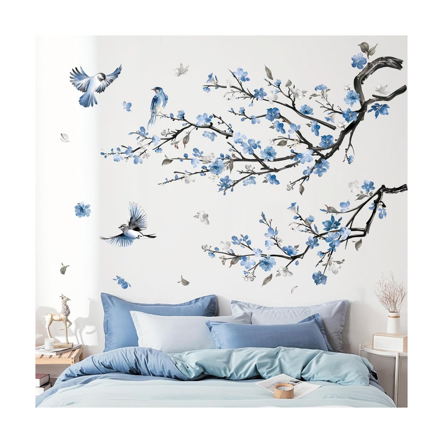 Watercolor Flower Branch Wall Decals Blossom Tree Branch Floral Wall Stickers Bedroom Living / Blue