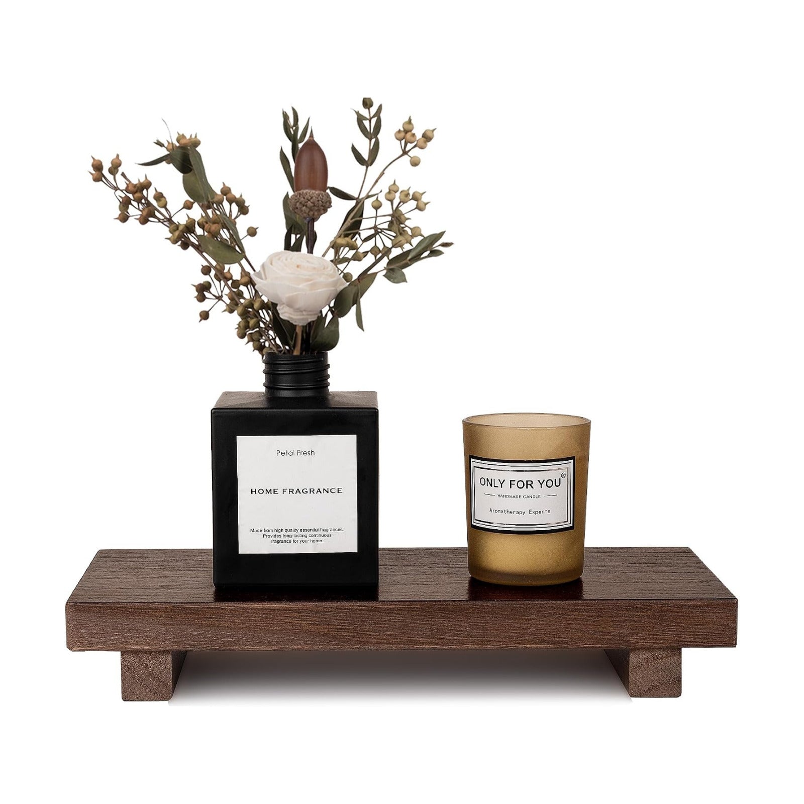 Small Wood Tray Pedestal Stand Farmhouse Bathroom Decor Decorative Wooden / Walnut / 10 x 4.5 x 1.6