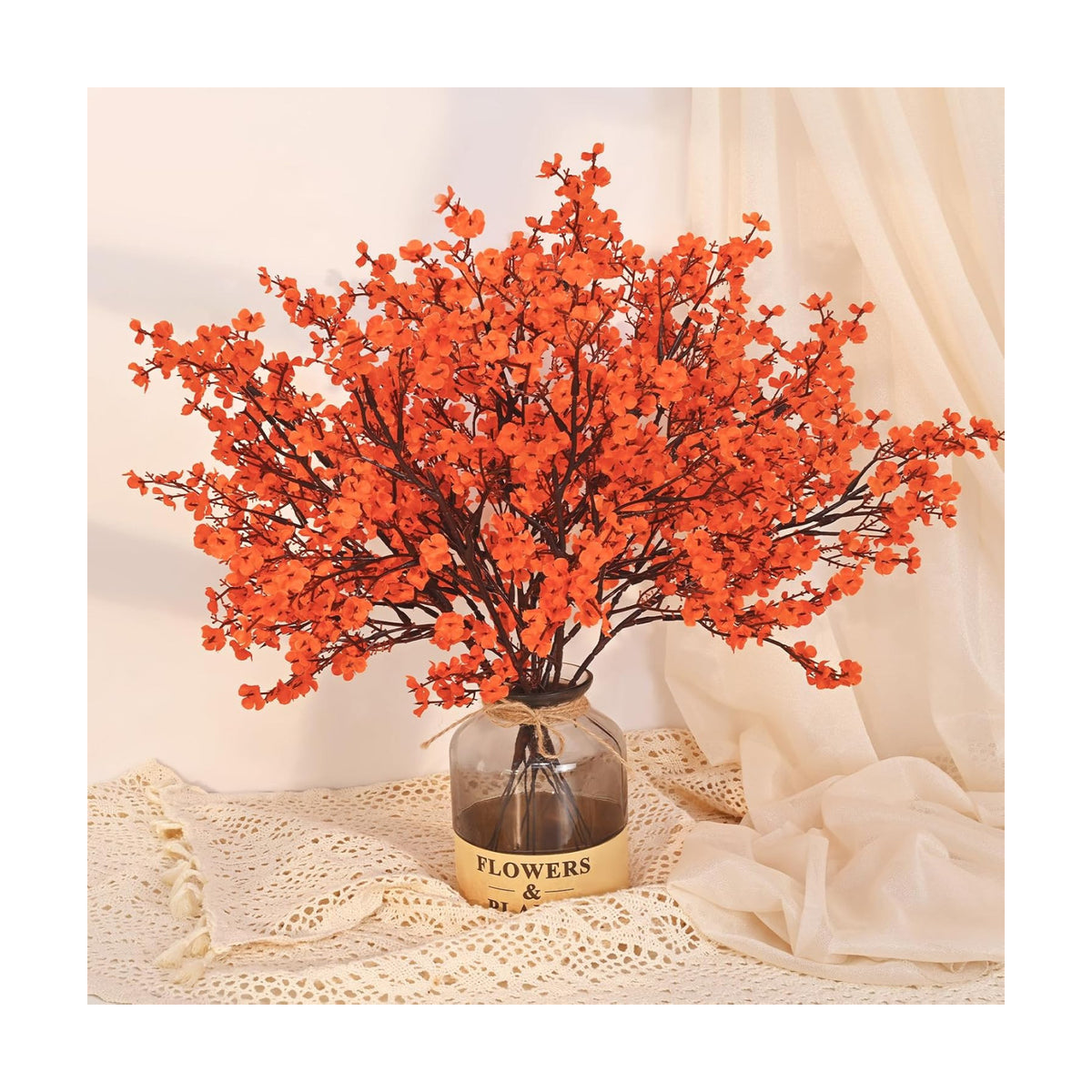 5 Pcs Fake Fall Flowers, Real Touch Babys Breath Artificial Flowers, Orange