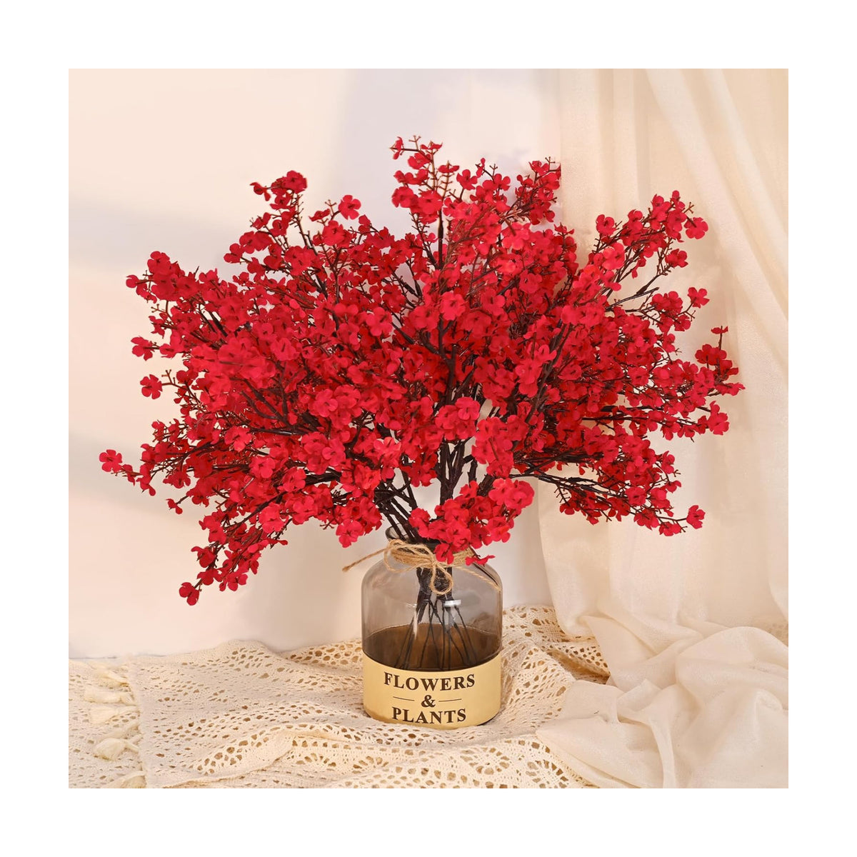 10 Pcs Fake Flowers, Real Touch Babys Breath Artificial Flowers, Red