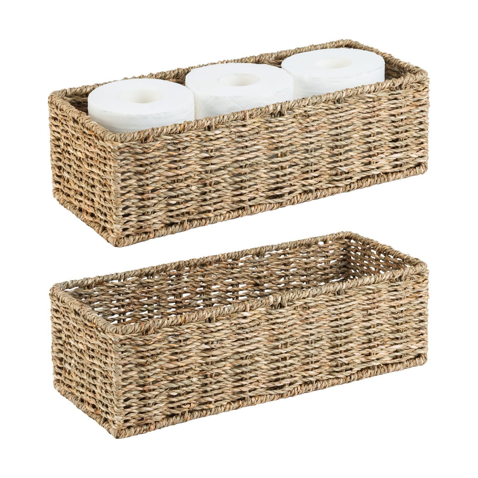 Hand Woven Toilet Basket Tank Topper / Wicker / Set of 2