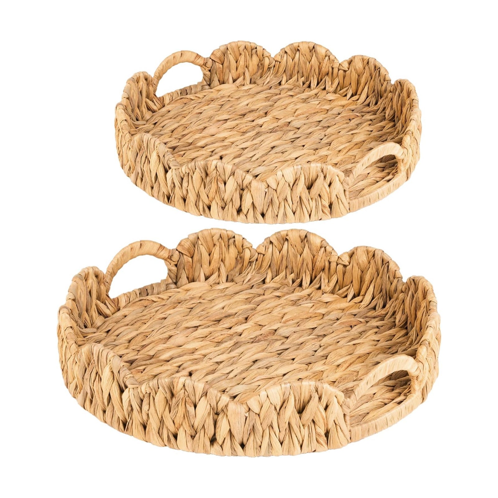 Wicker Basket Tray / Water Hyacinth / Round / Natural / Set of 2