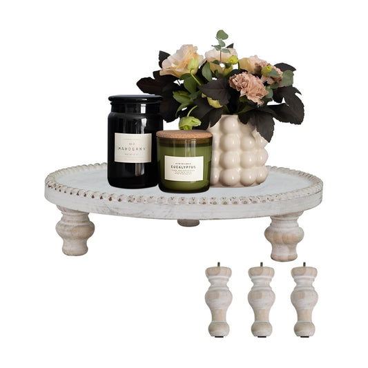 Decorative Pedestal Stand / Round Beaded Pedestal - Vintage White
