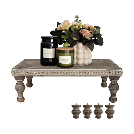 Wood Display Risers Decorative Tray / Beaded Pedestal - Vintage Brown
