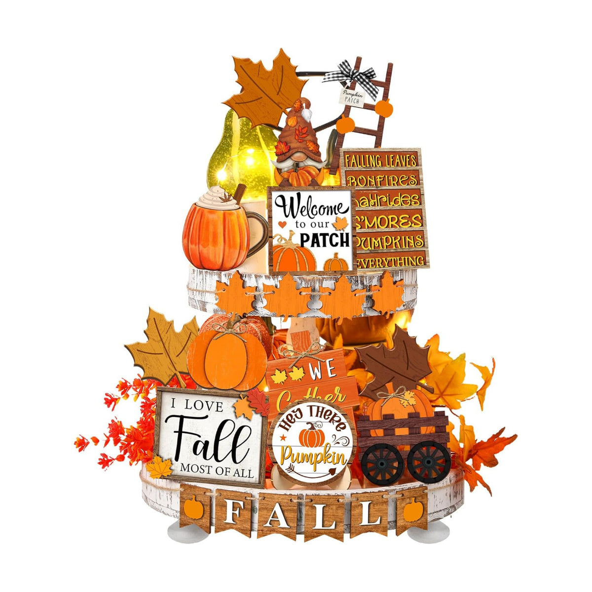Fairysandy 21 Pcs Fall Tiered Tray Decor, Thanksgiving Table Sign, Gnome