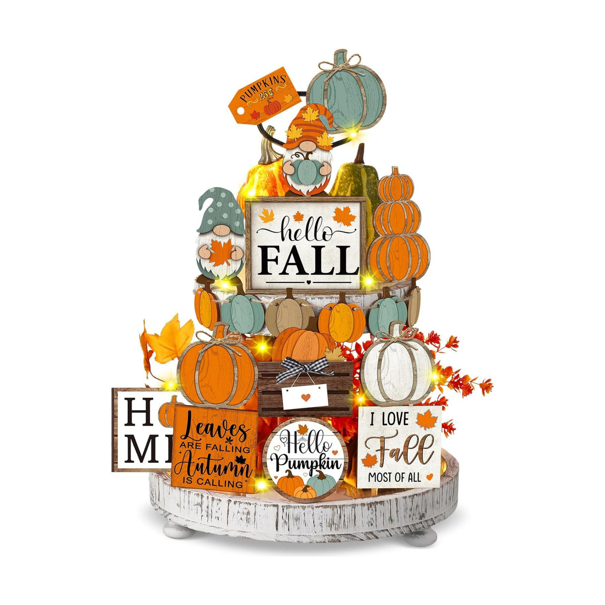 Fairysandy 21 Pcs Fall Tiered Tray Decor, Thanksgiving Table Sign, Pumpkin