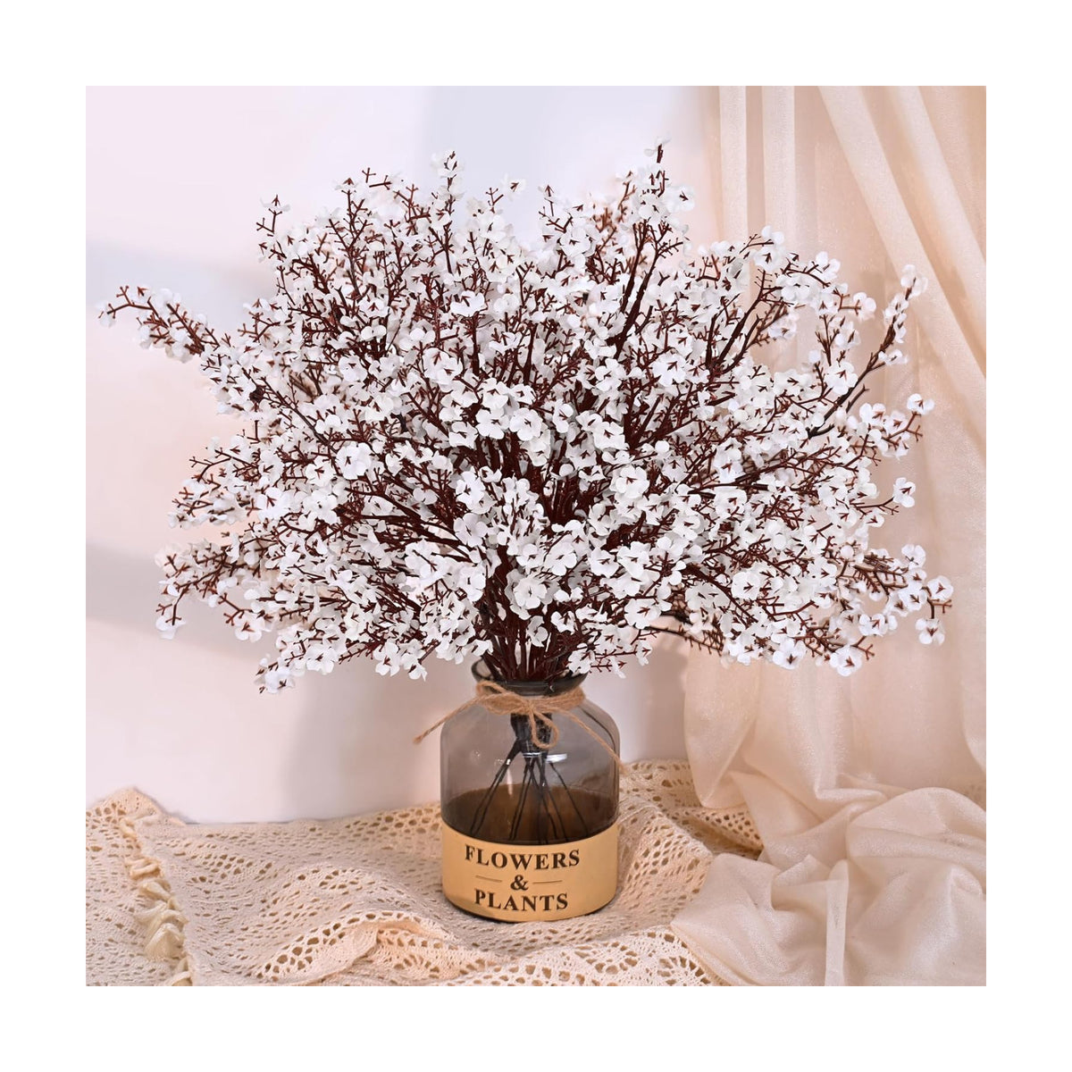 10 Pcs Fake Flowers, Real Touch Babys Breath Artificial Flowers, White
