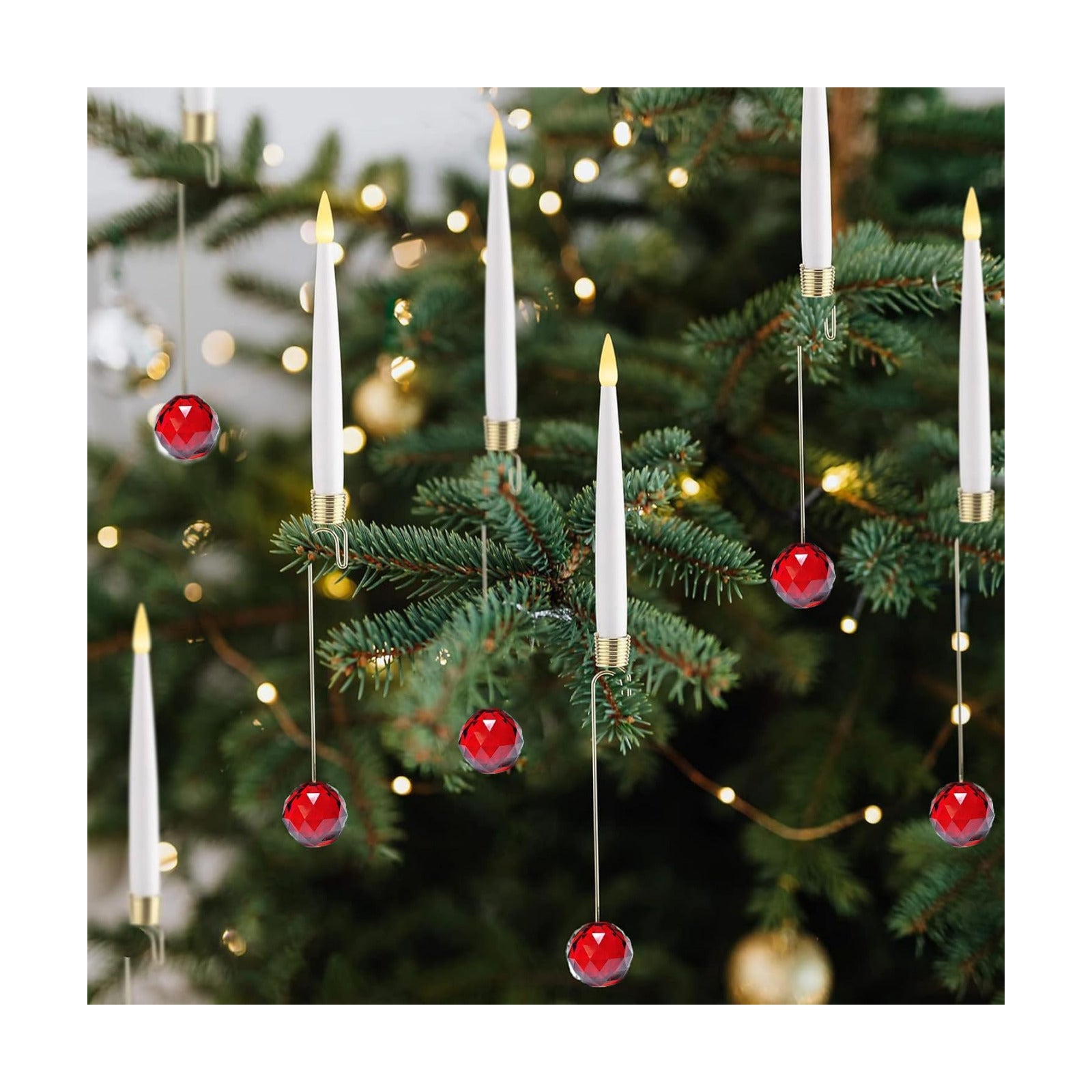 JOIONE Christmas Tree Candles, 12 Pack Red Crystal Ball Tree Hanging Decor | Battery Operated, Remote Control, Red