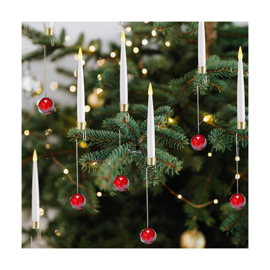 JOIONE Christmas Tree Candles, 12 Pack Red Crystal Ball Tree Hanging Decor | Battery Operated, Remote Control, Red
