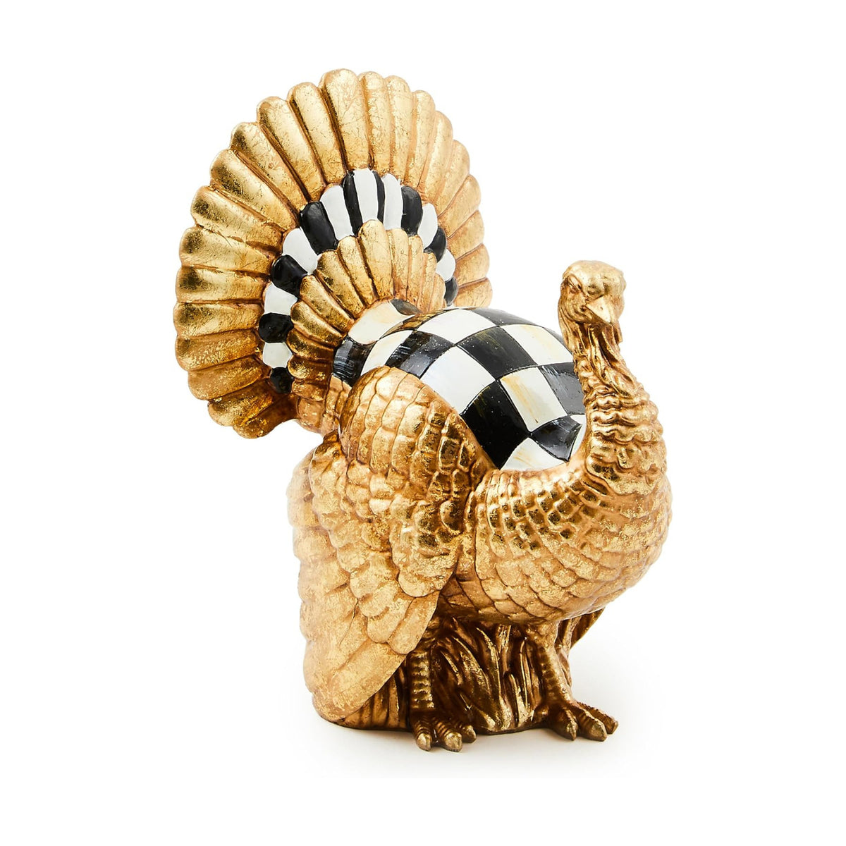 MACKENZIE-CHILDS Resin Mini Turkey Figurine, Courtly Check Gold