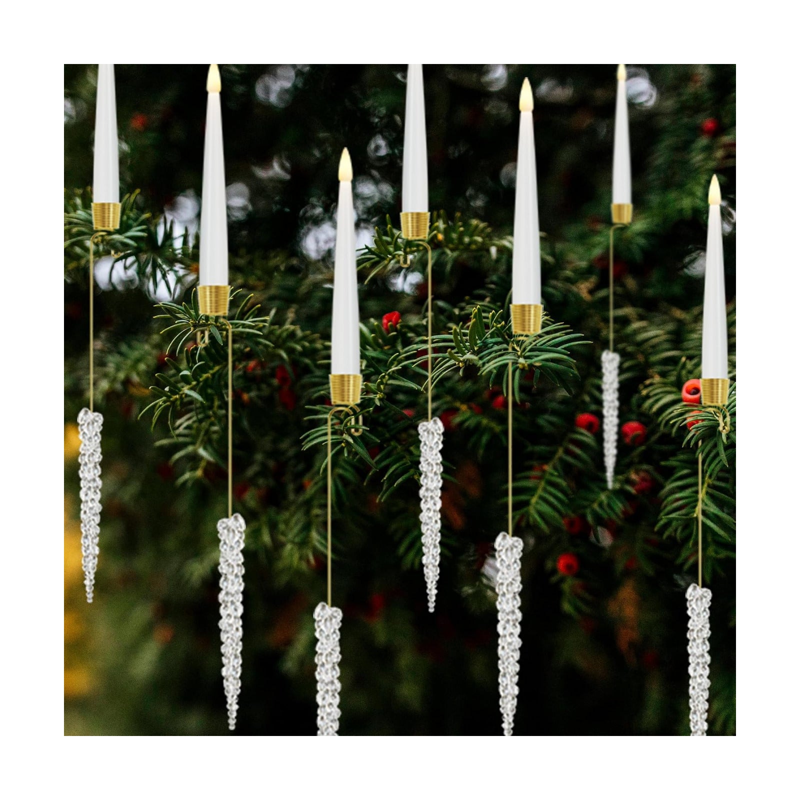 JOIONE Christmas Tree Candles, 12 Pack Crystal Icicles Tree Hanging Decor | Battery Operated, Remote Control, Crystal