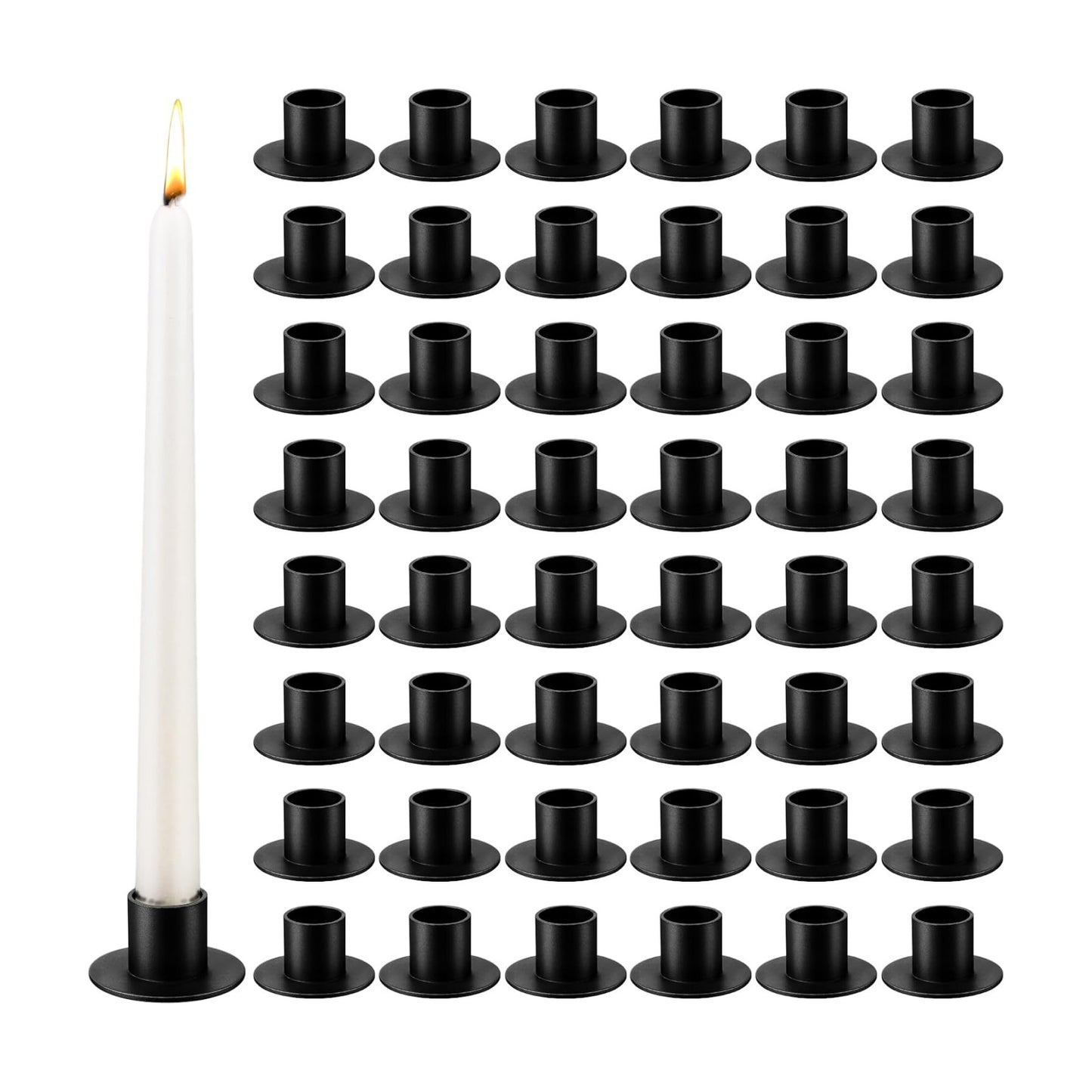 48 Pcs Black Metal Taper Candle Holders Bulk for Wedding Pillar Candles Taper Candlesticks Holders Centerpieces Short