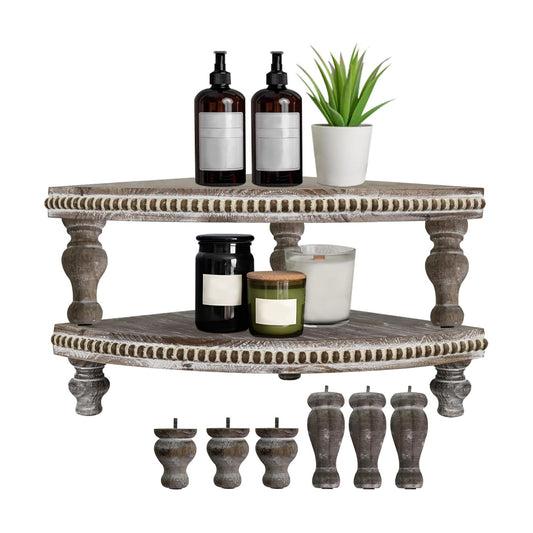 Vintage Brown Corner Pedestal Stand / Beaded Pedestal - Vintage Brown / Set of 2
