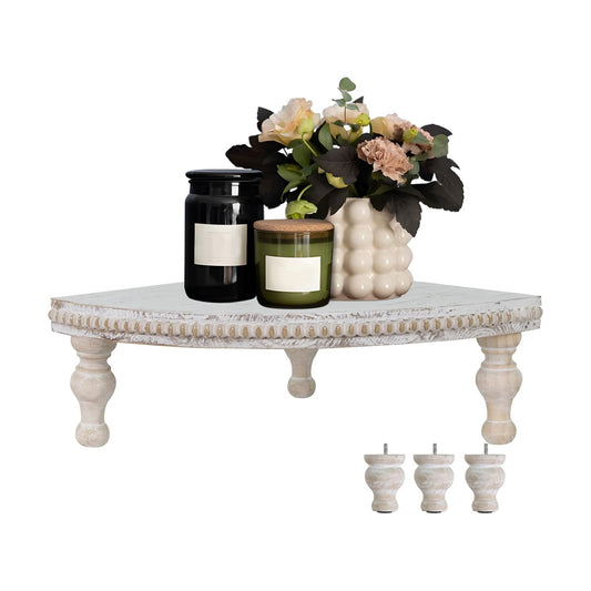 Vintage White Corner Pedestal Stand / Beaded Pedestal - Vintage White