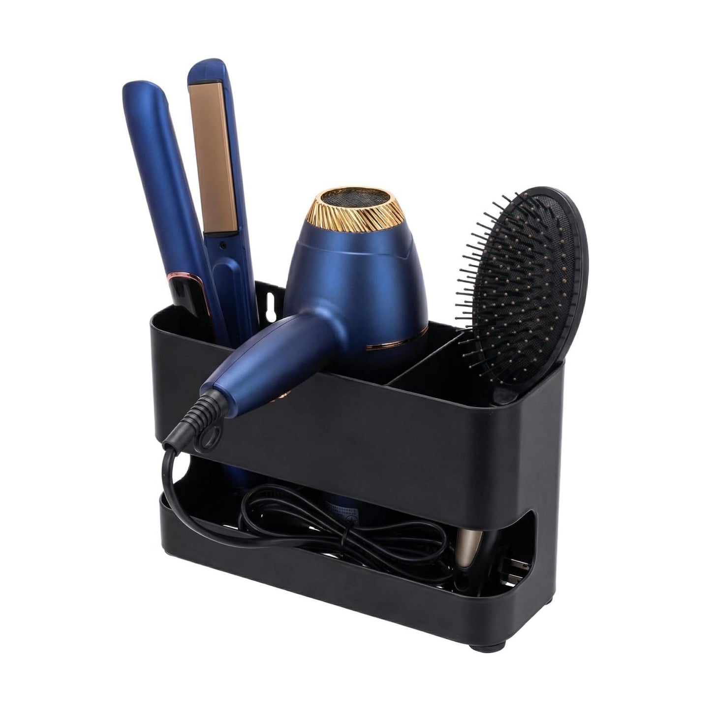 MyGift Wall Mount Salon Hair Tool Organizer with 3 Slots, Black Metal | Wall-mounted black metal storage features 3