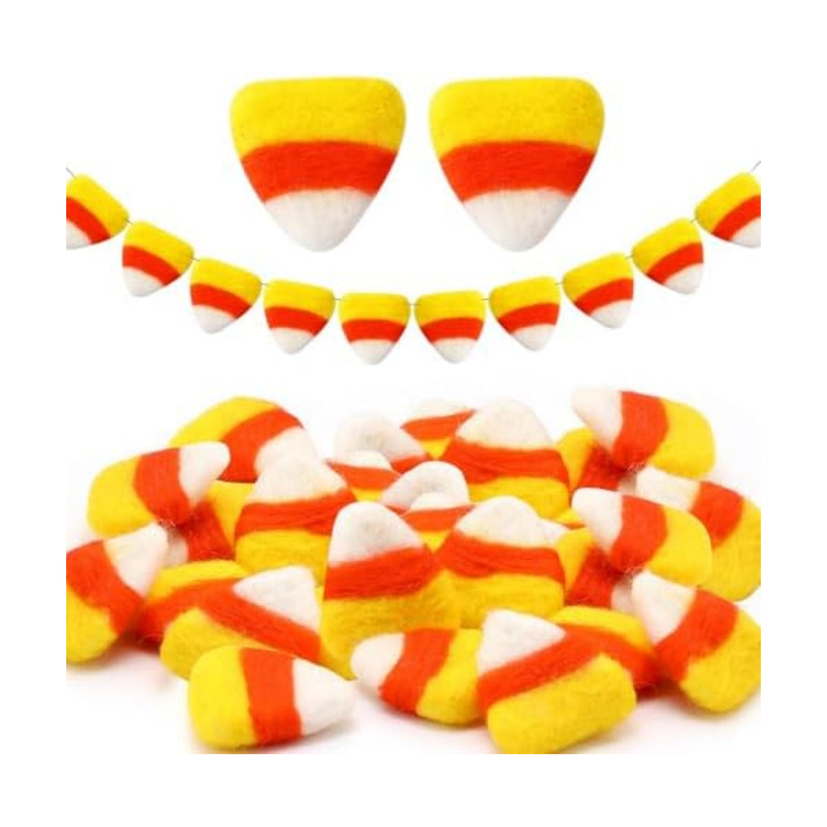 Tranqun 48 Pcs Halloween Candy Corn Felt Garlands, Fall Thanksgiving Decor