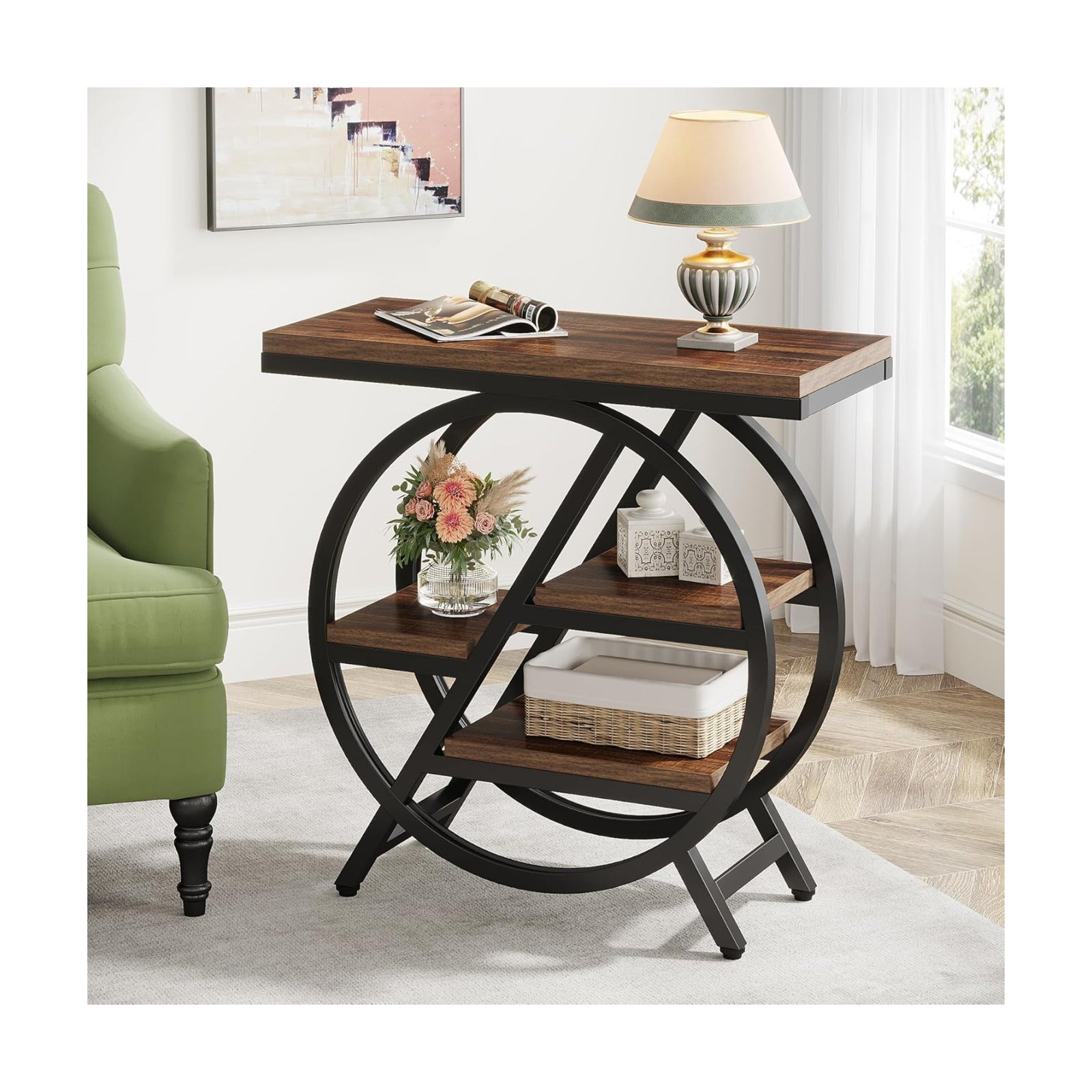 Wood Sofa Side Table / Rustic Brown
