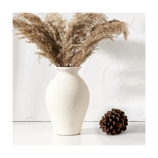Ceramic Rustic Farmhouse Vase / Off-white / 9.2 Inch