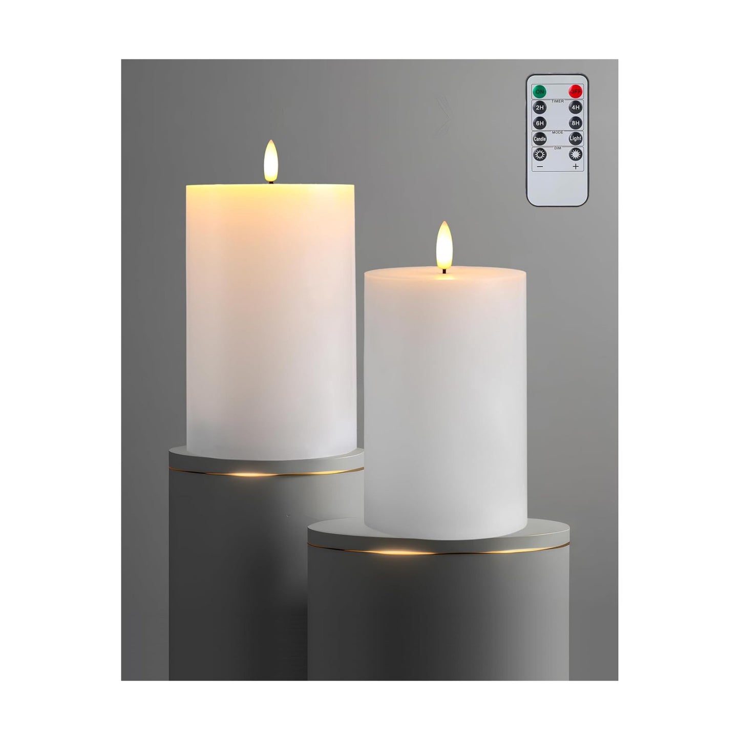 Gmnee 4"x6" Flickering Flameless Candles with Remote Timer, Real Wax, White | 2 Pack 4" Diameter Extra-Large Pillar