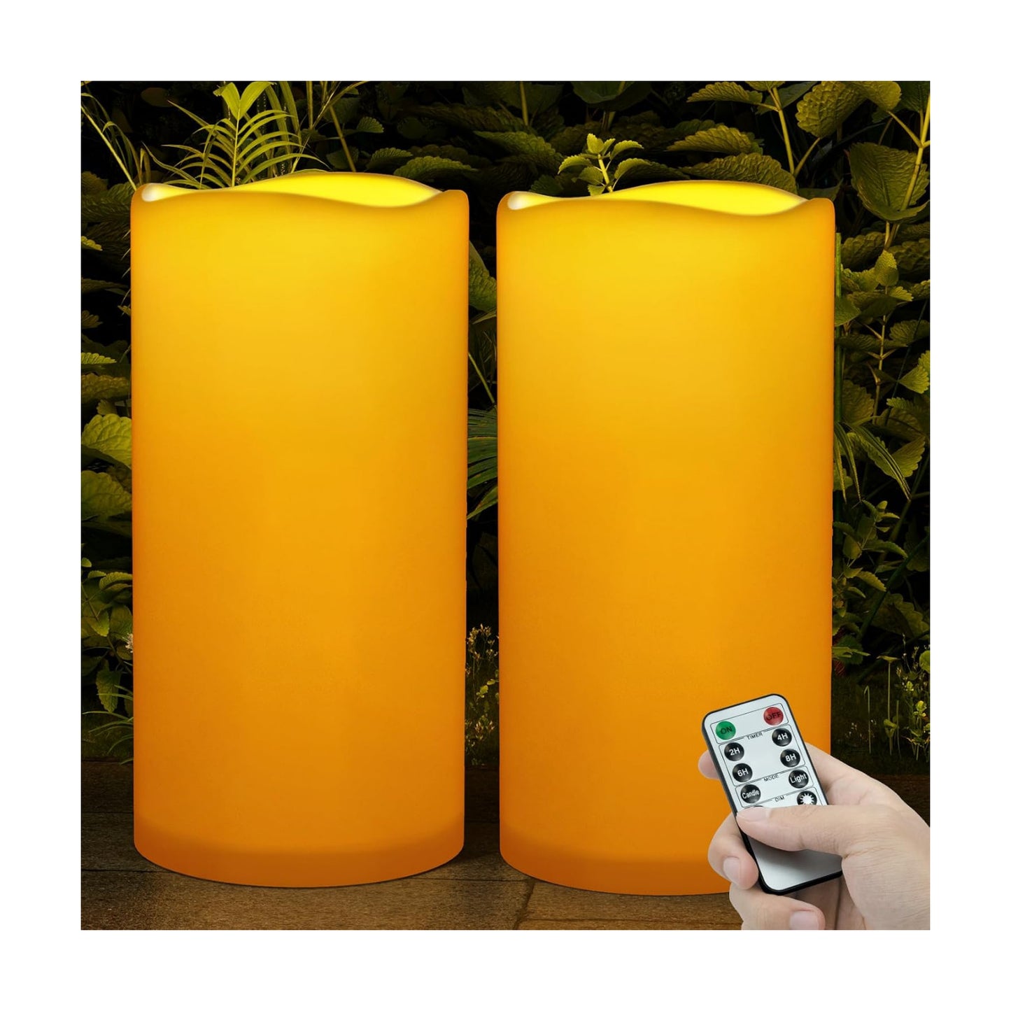 Outdoor Flameless Candles 6" x 12" Large Battery-Operated Candles Set of 2 | LED Flickering Pillar Candles, Waterproof