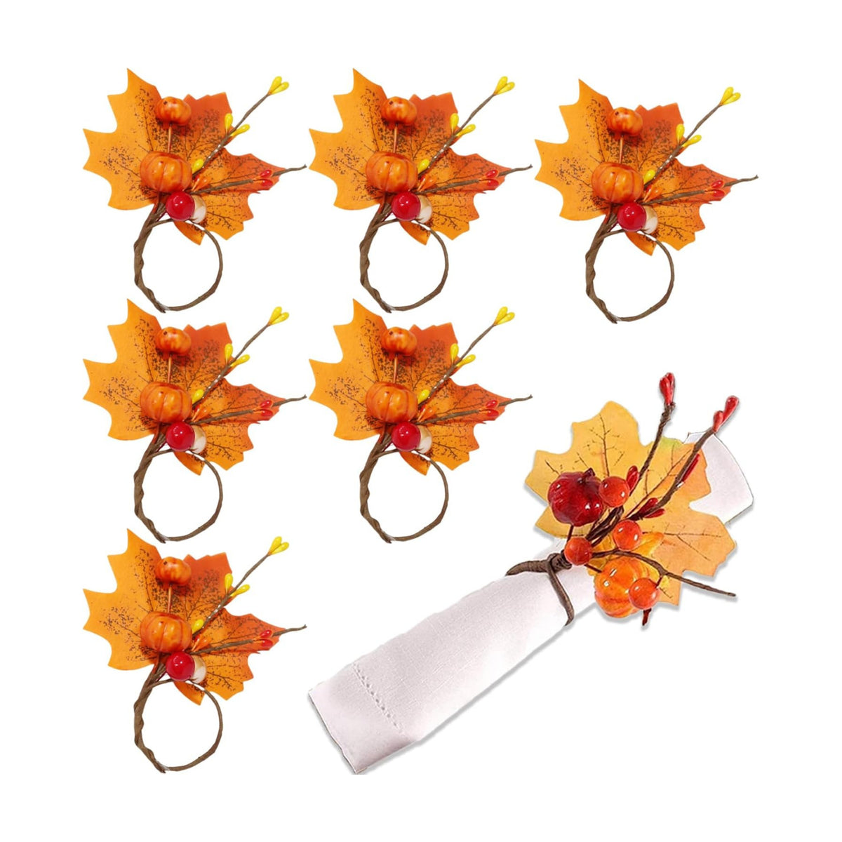 Generic 6 PCS Halloween Orange Pumpkin Maple Leaf Napkin Ring Autumn Maple Napkin Ring Buckles for Halloween Thanksgiving Party Dinner Table Decor