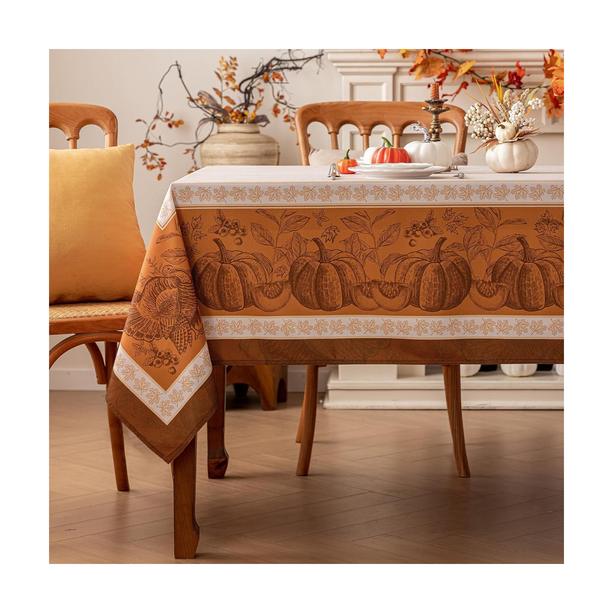 Romanstile Fall Thanksgiving Rectangle Tablecloth 60 x 84 Inch, Orange