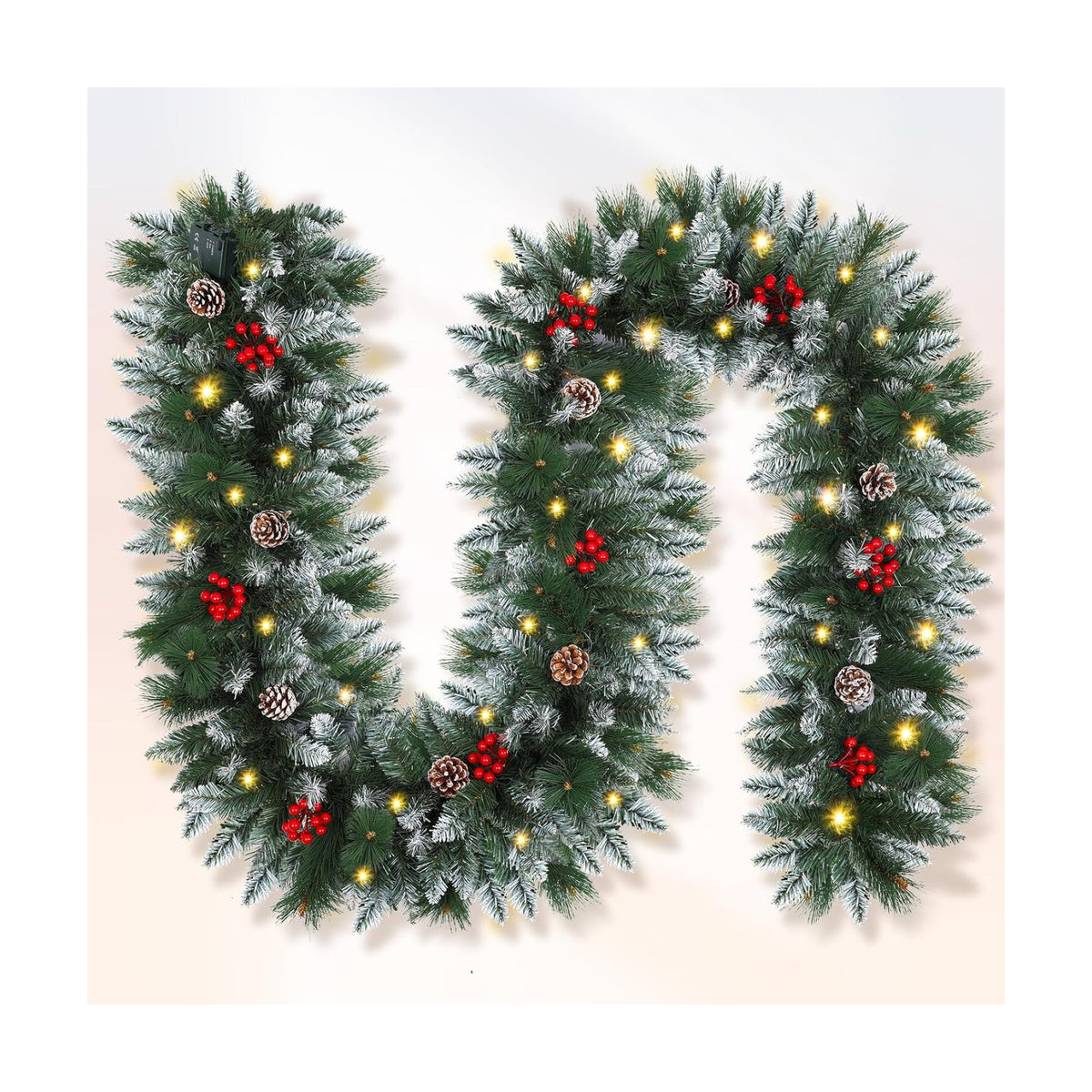 Christmas Garland,Christmas Garland with Lights, Christmas Decoration,9FT/2.7M, for Mantle, Home, Stairs, Fireplace, Porch, Door,Indoor/Outdoor (Green)