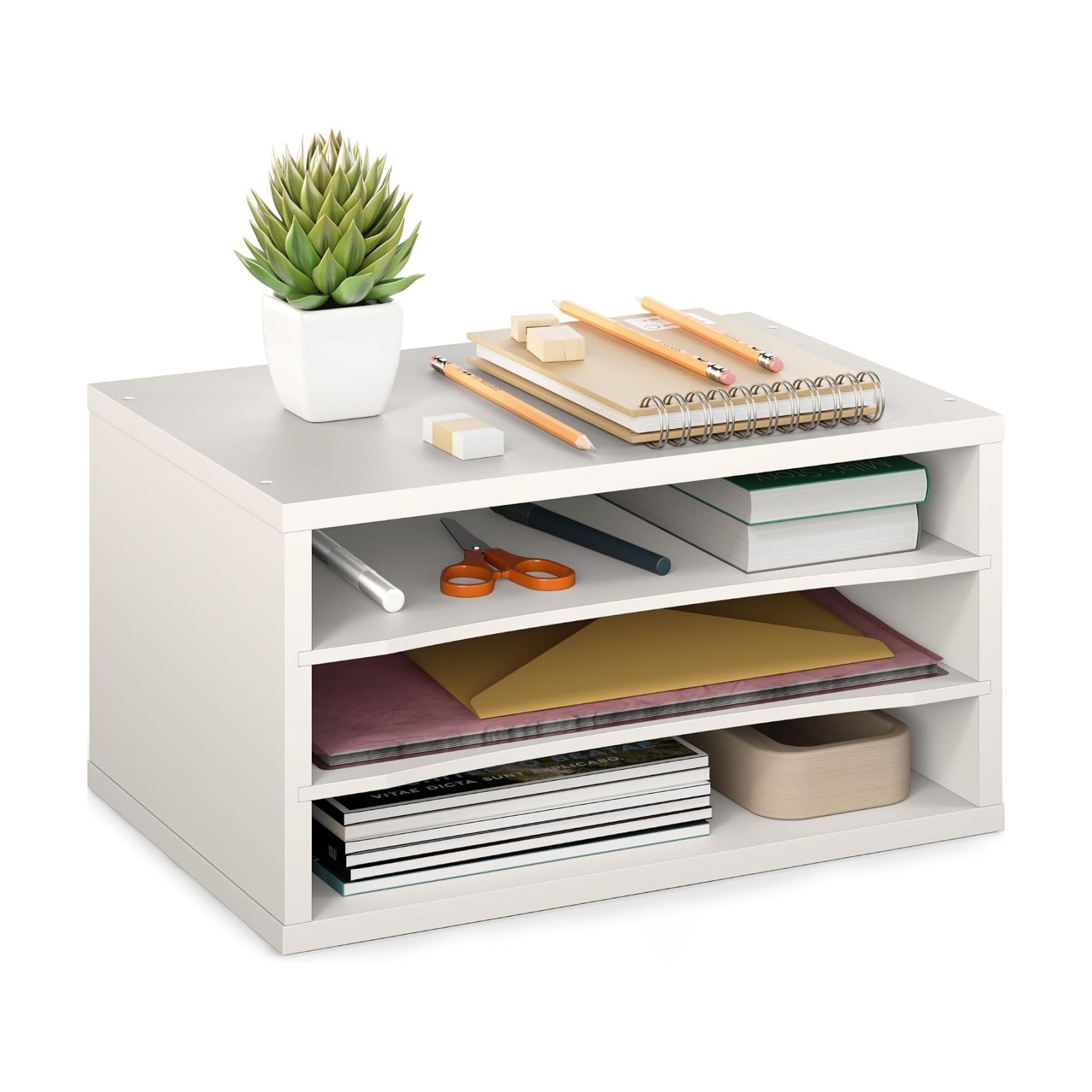 Ballucci Paper Organizer, 3-Tier Stackable Wood Desk Organizer, Document File Organizer and Mail Sorter with Adjustable