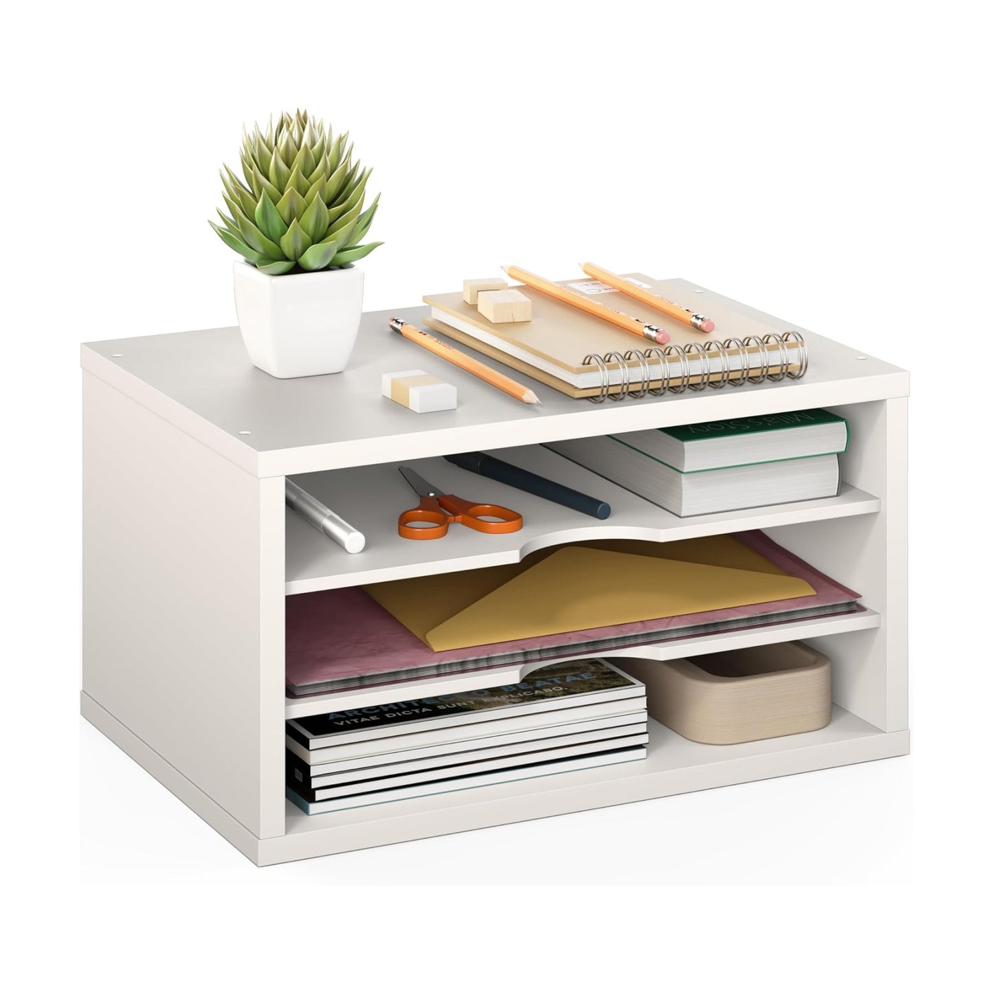 Ballucci File Organizer, 3-Tier Document Paper Sorter, Stackable Wood Desk Organizer, Mail Sorter and Monitor Stand