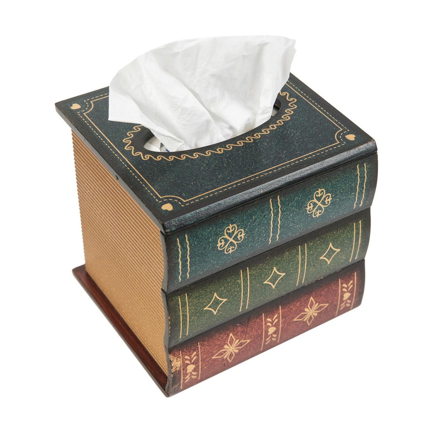 Crafted Classical Retro Wooden Antique Book Tissue Box Cover Square Tissue Holder Dispenser / Green
