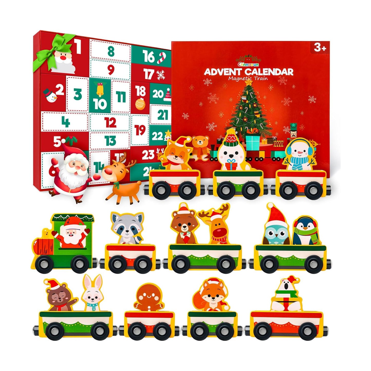 Christmas Advent Calendar Gifts for Kids, Magnetic Wooden Animal Train Set | 2026 24 Days Xmas Surprise Countdown Gifts