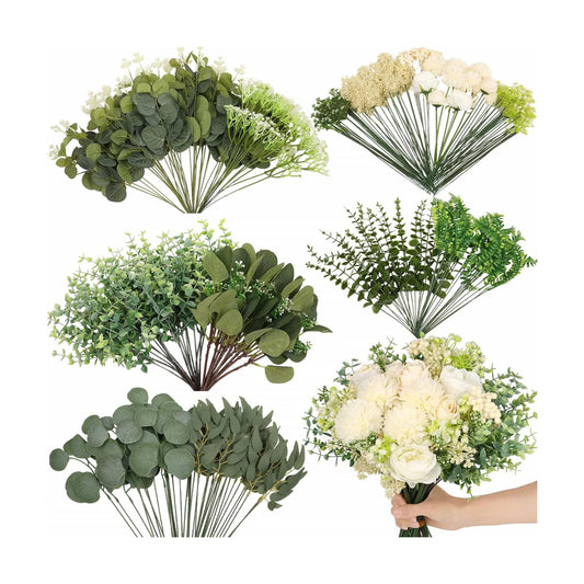 Mixed Artificial Eucalyptus Stems Flowers Bulk / Silver / Set of 120