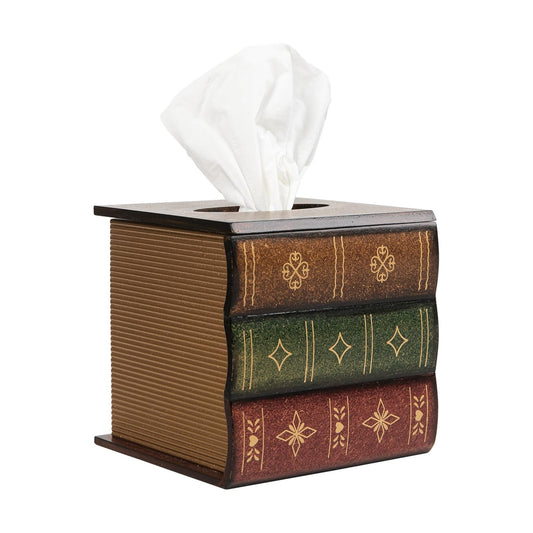 Crafted Classical Retro Wooden Antique Book Tissue Box Cover Square Tissue Holder Dispenser / Brown