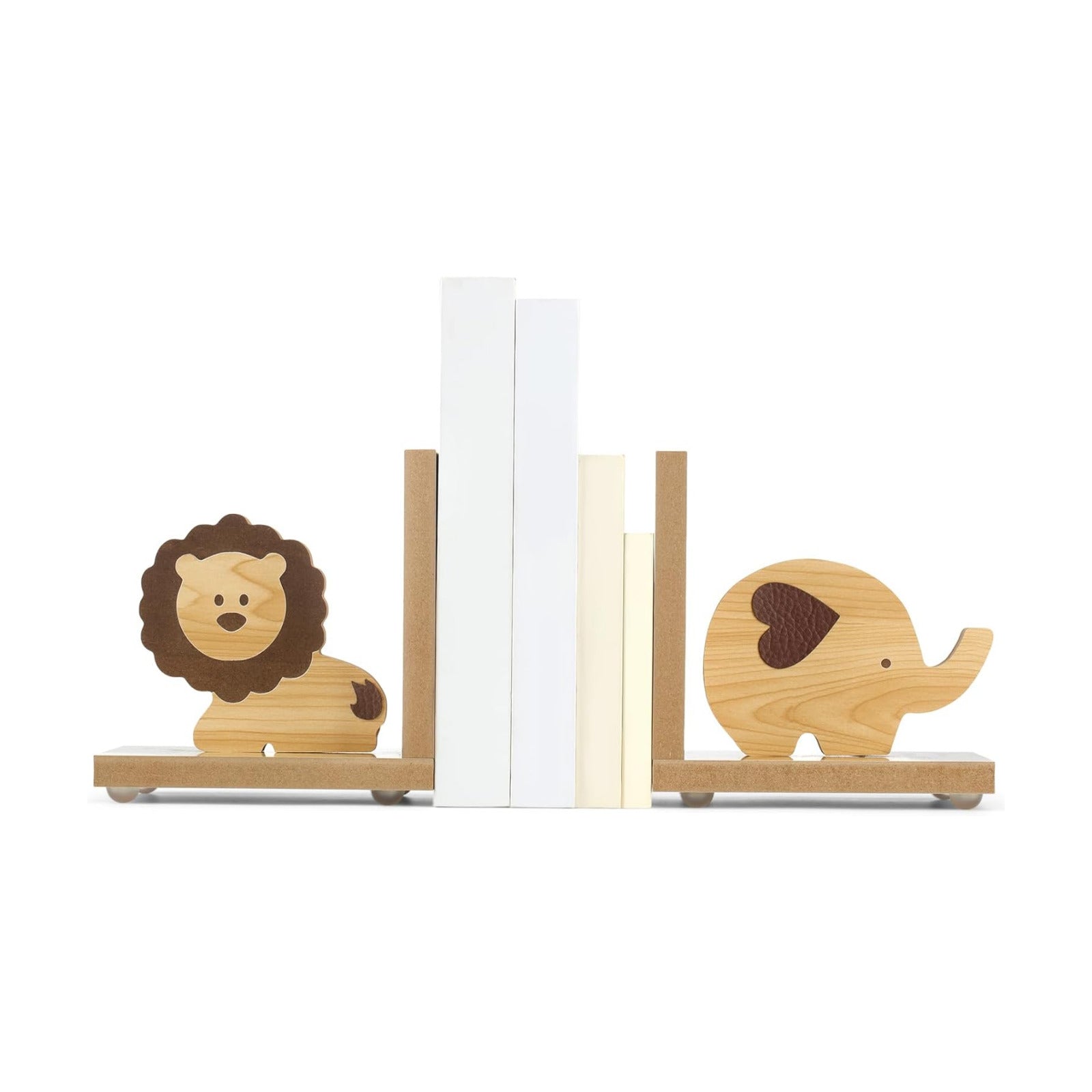 Animal Bookends for Kids Wooden Decor Safari Bookends Decor for Girl / Lion Elephant / Set of 2
