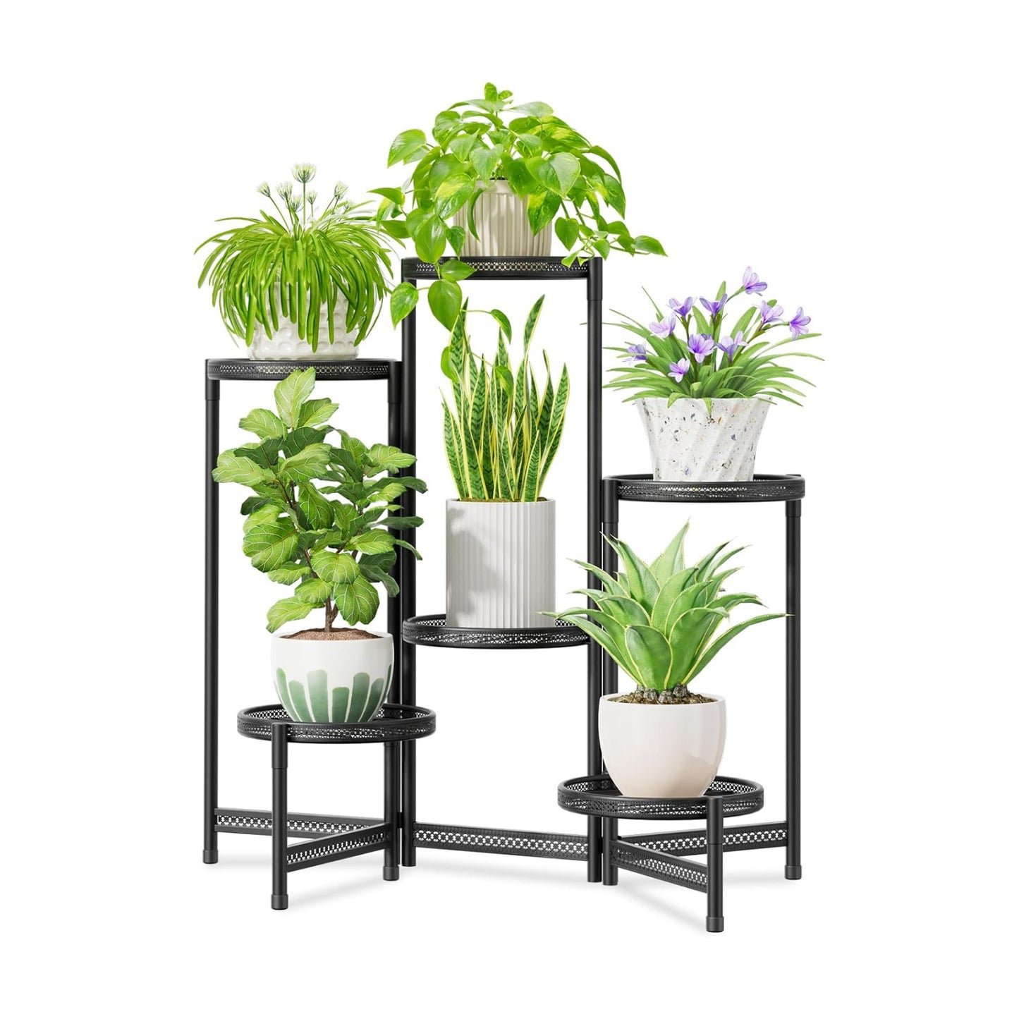 iDavosic.ly 6 Tier Large Plant Stand Indoor Outdoor, 10 In Tray, Iron Black | Tiered Metal Corner Heavy Duty Multiple