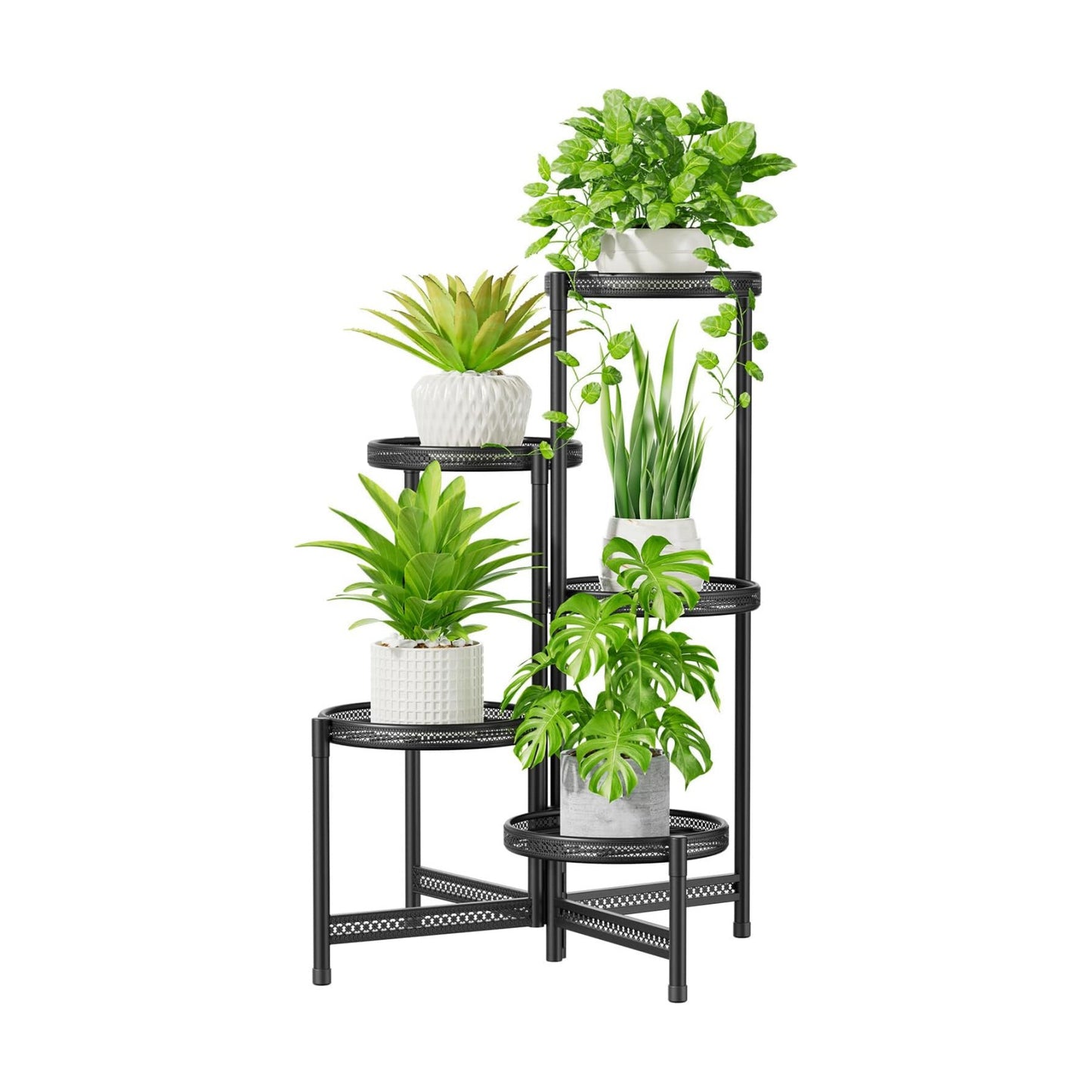 iDavosic.ly 5 Tier Large Plant Stand Indoor Outdoor, 10 In Tray, Iron Black | Tiered Metal Corner Heavy Duty Multiple
