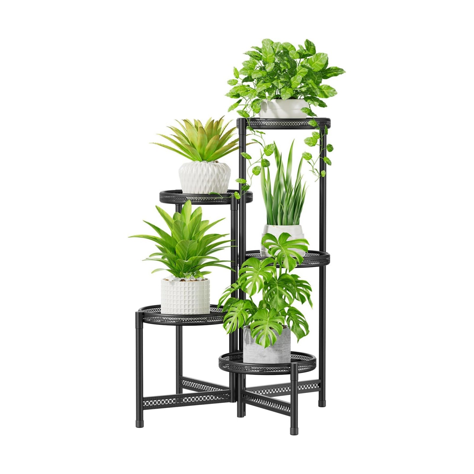 iDavosic.ly 5 Tier Large Plant Stand Indoor Outdoor, 10 In Tray, Iron Black | Tiered Metal Corner Heavy Duty Multiple