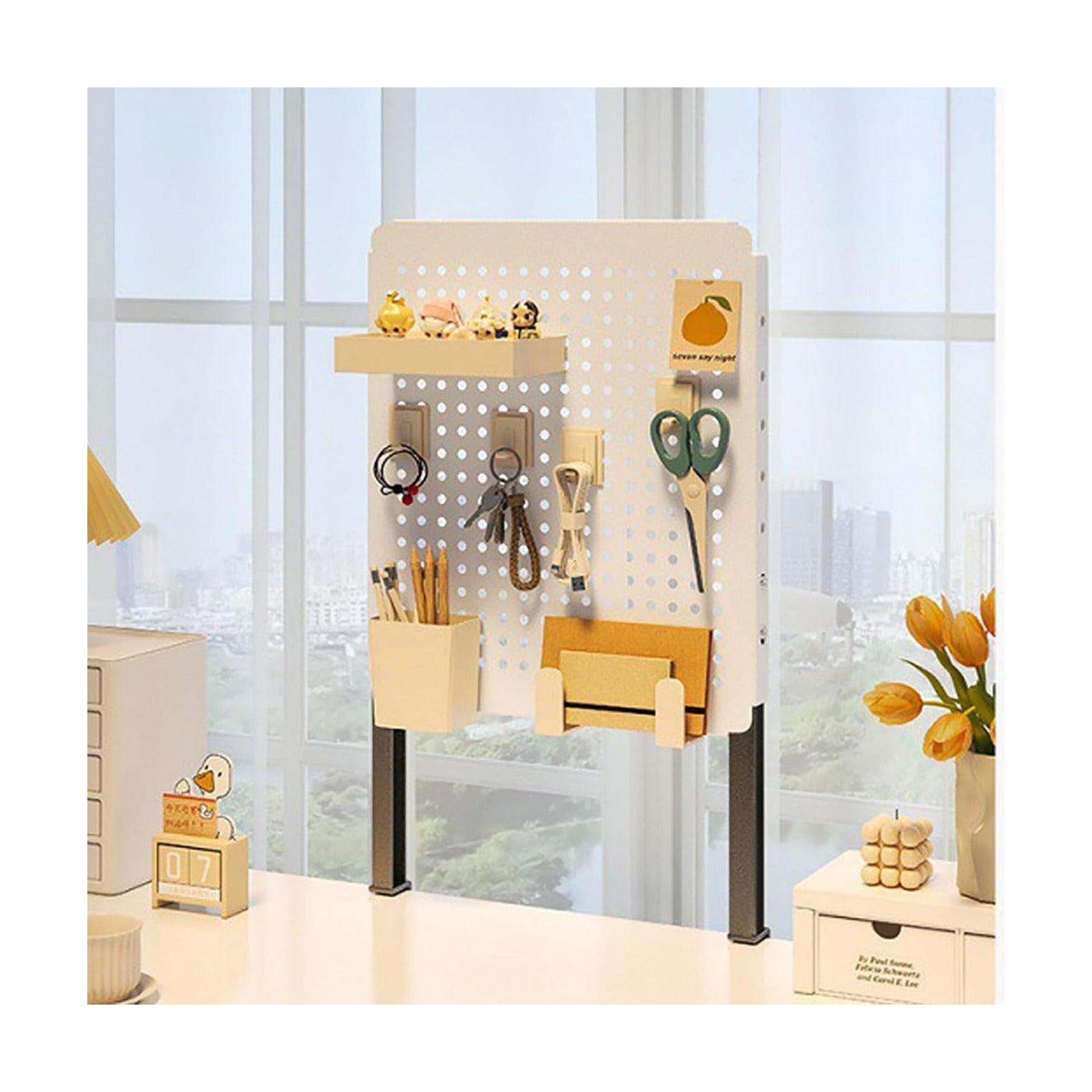 Clamp on Desk Extender Clamp-on Desk Pegboard, Privacy Panel for Desk, Magnetic Metal Peg Board with Accessories