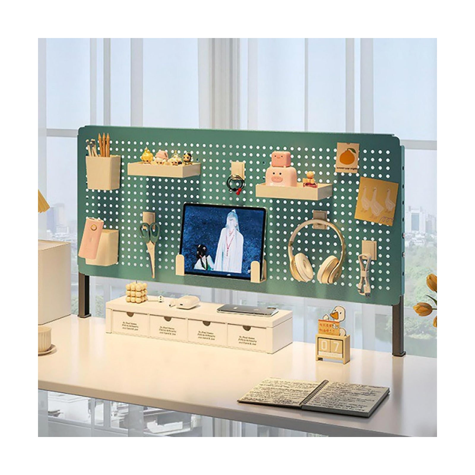 Clamp on Desk Extender Clamp-on Desk Pegboard, Privacy Panel for Desk, Magnetic Metal Peg Board with Accessories