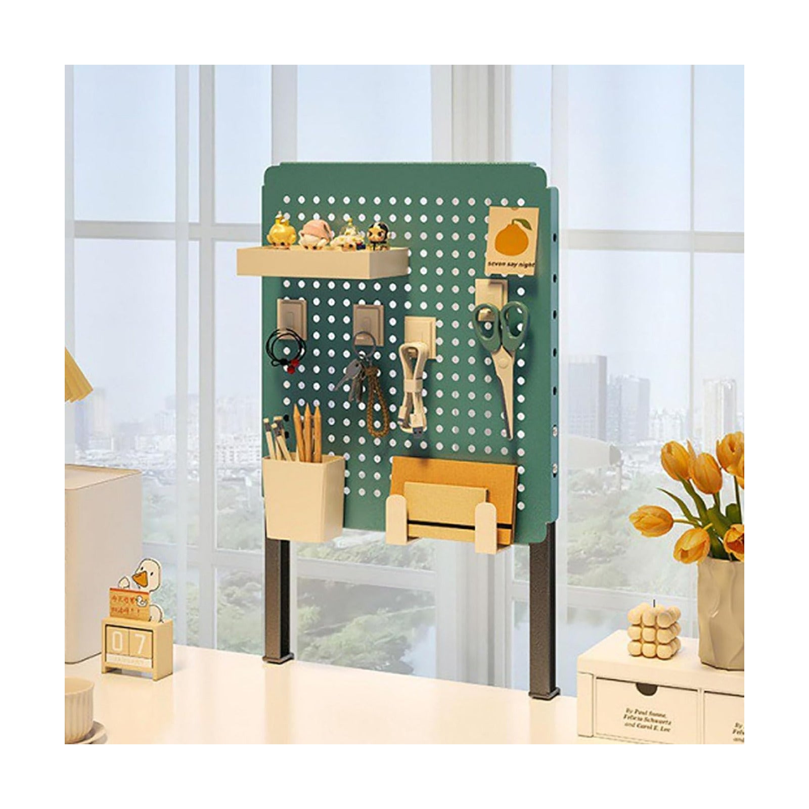 Clamp on Desk Extender Clamp-on Desk Pegboard, Privacy Panel for Desk, Magnetic Metal Peg Board with Accessories
