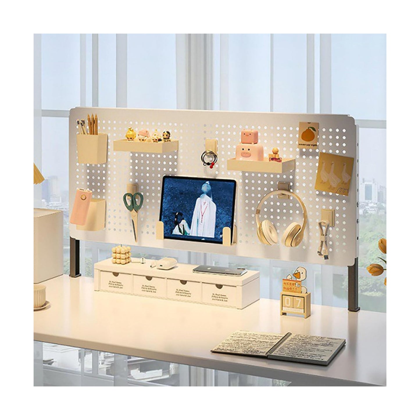 Clamp on Desk Extender Clamp-on Desk Pegboard, Privacy Panel for Desk, Magnetic Metal Peg Board with Accessories