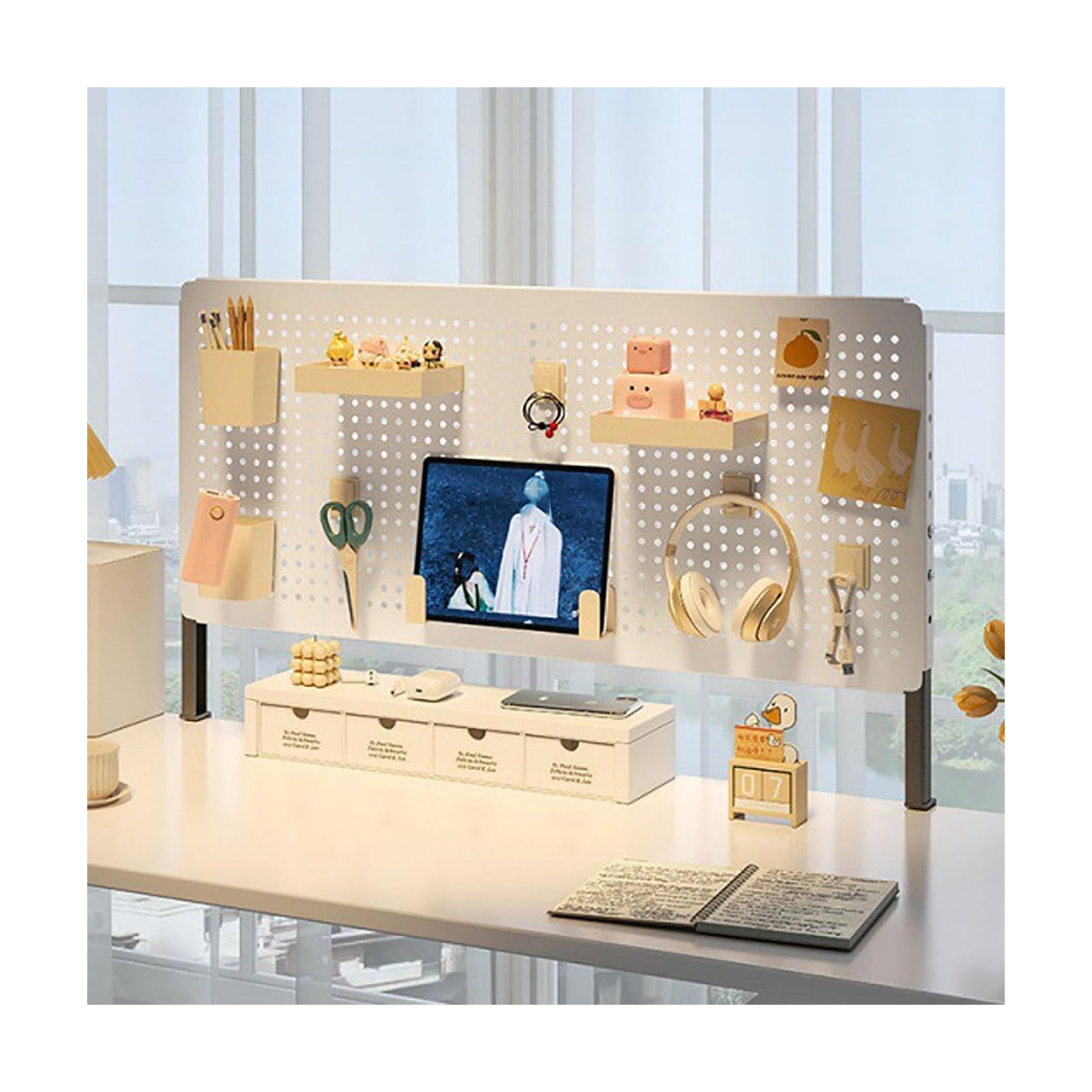 Clamp on Desk Extender Clamp-on Desk Pegboard, Privacy Panel for Desk, Magnetic Metal Peg Board with Accessories